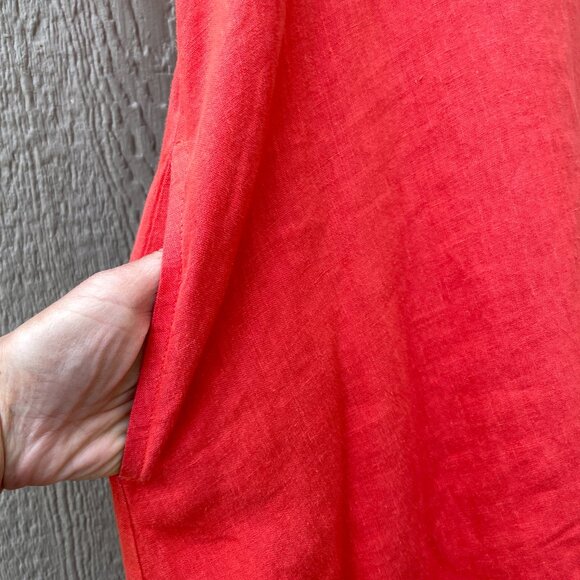 Bryn Walker 100% Linen Dress Size M  Coral Lagenlook Hippie Coastal Minimal Very - Picture 4 of 9